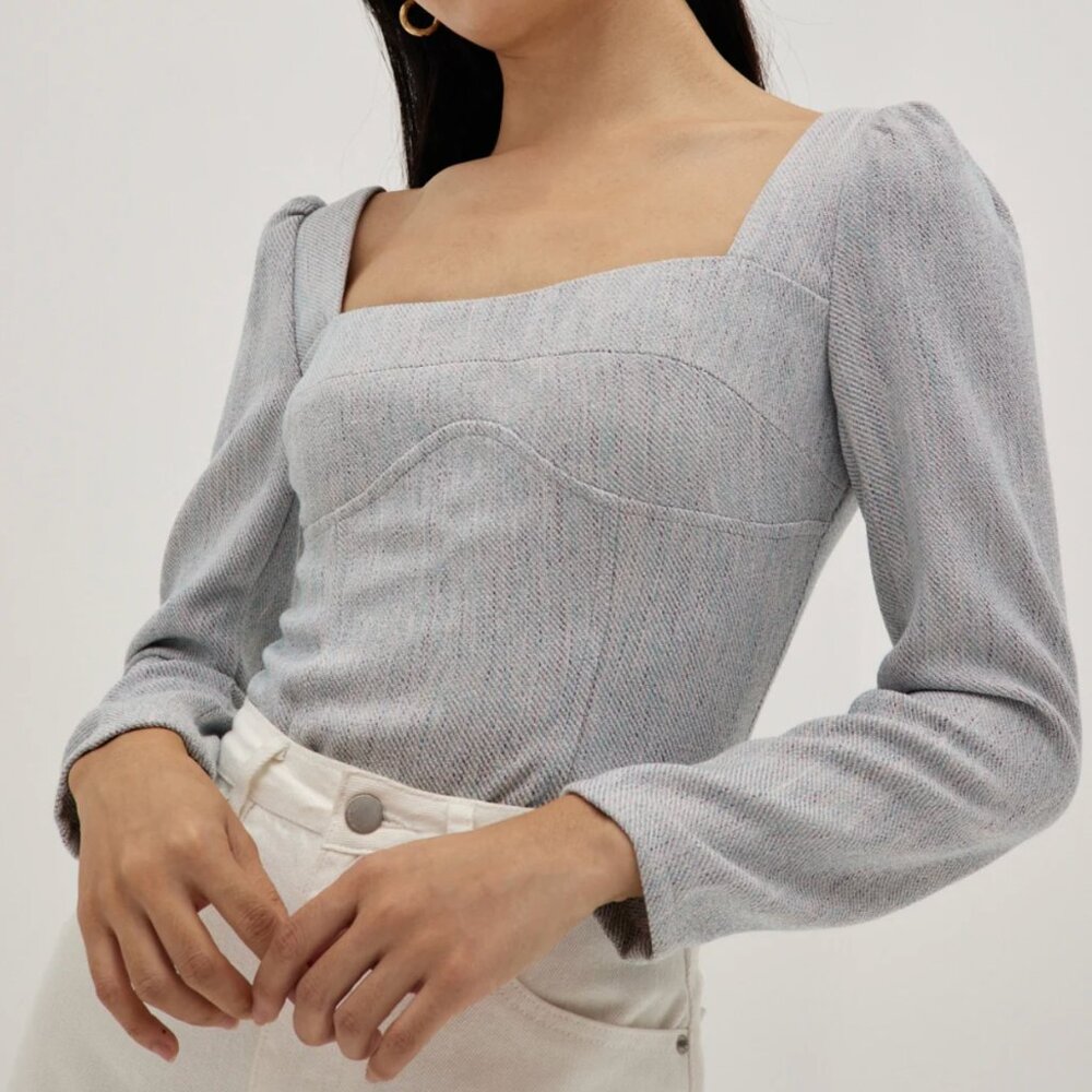 Love Bonito Tweed Bustier Long Sleeve Top